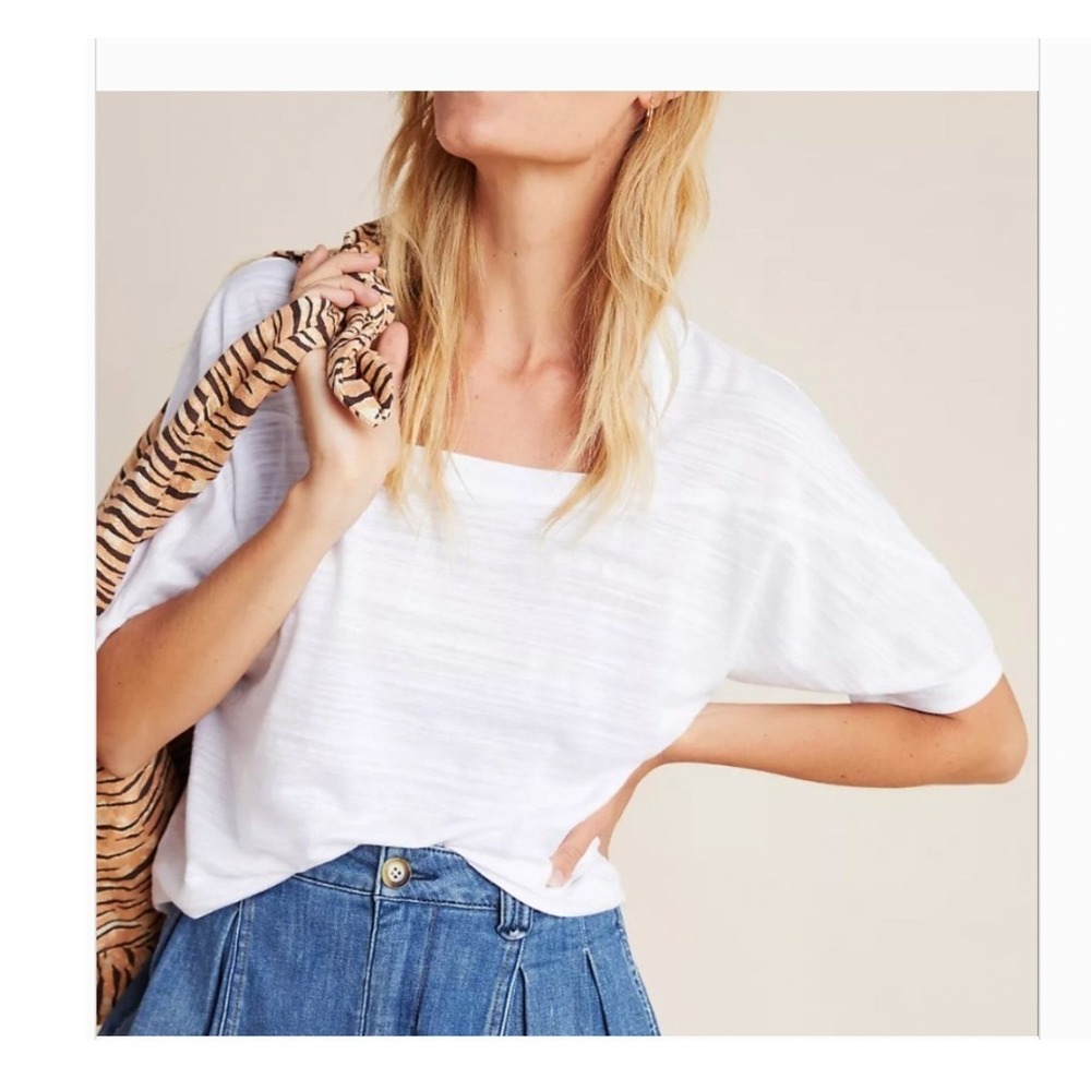 Anthropologie Deedee‎ White Square Neck Dolman Sleeve Slub Knit Top OB1155409 S